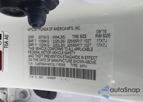 2016 Honda Cr-V Se from USA, damaged, VIN 5J6RM4H4XGL116058
